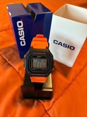 Casio Illuminator Digital Watch in Orange and Black